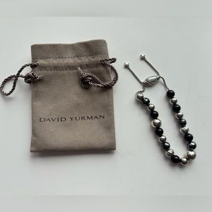 David Yurman hematite and onyx beaded bracelet  sterling silver 925 adjustable